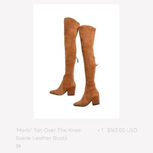 NWOT Goodnight Macaroon 'Marlo' over-the-knee boots in a tan suede material